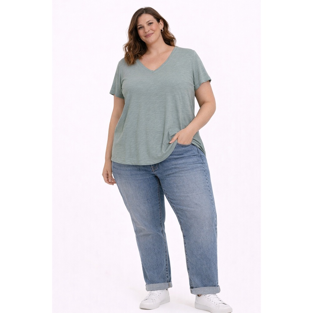 Felina V-Neck Tee Women XL Blue Short Sleeve Slub Knit Cotton Modal Loungewear‎